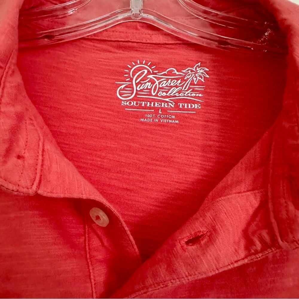 SOUTHERN TIDE Men’s Watermelon Red Sun Farer Slub Cotton Short Sleeve Polo L - Picture 2 of 10